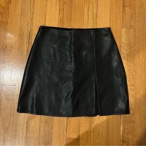 Black Leather Mini Skirt With Slit